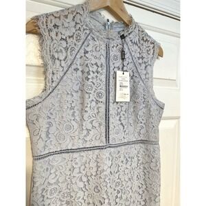 M 10 Sheer Lace Sheath Bodycon Dress High Neck NEW Bardot Sleeveless Party Blue‎